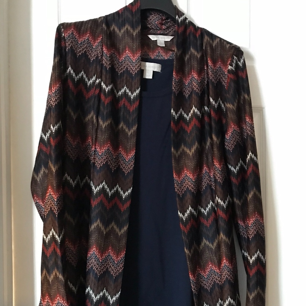 Coral, Navy and Brown Design on Flyaway Overpiece